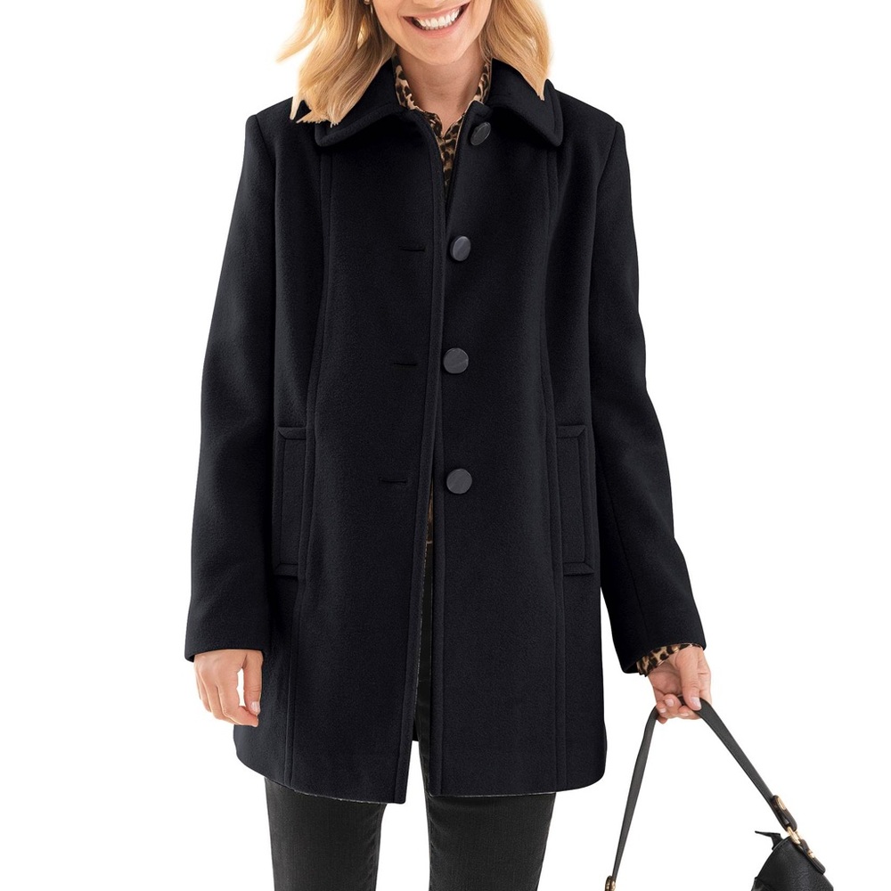 Larry Levine Wool Cashmere Pea Coat Black 12 P